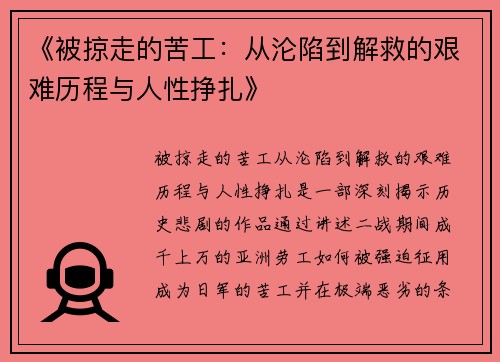 《被掠走的苦工：从沦陷到解救的艰难历程与人性挣扎》